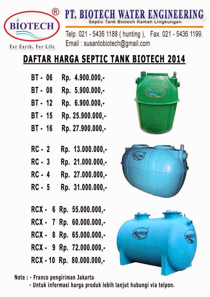 daftar harga septic tank biotech